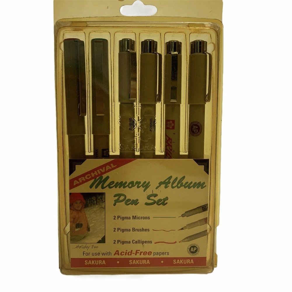 Vtg Sakura Archival Memory Album Pen Set 6 Pigma‎